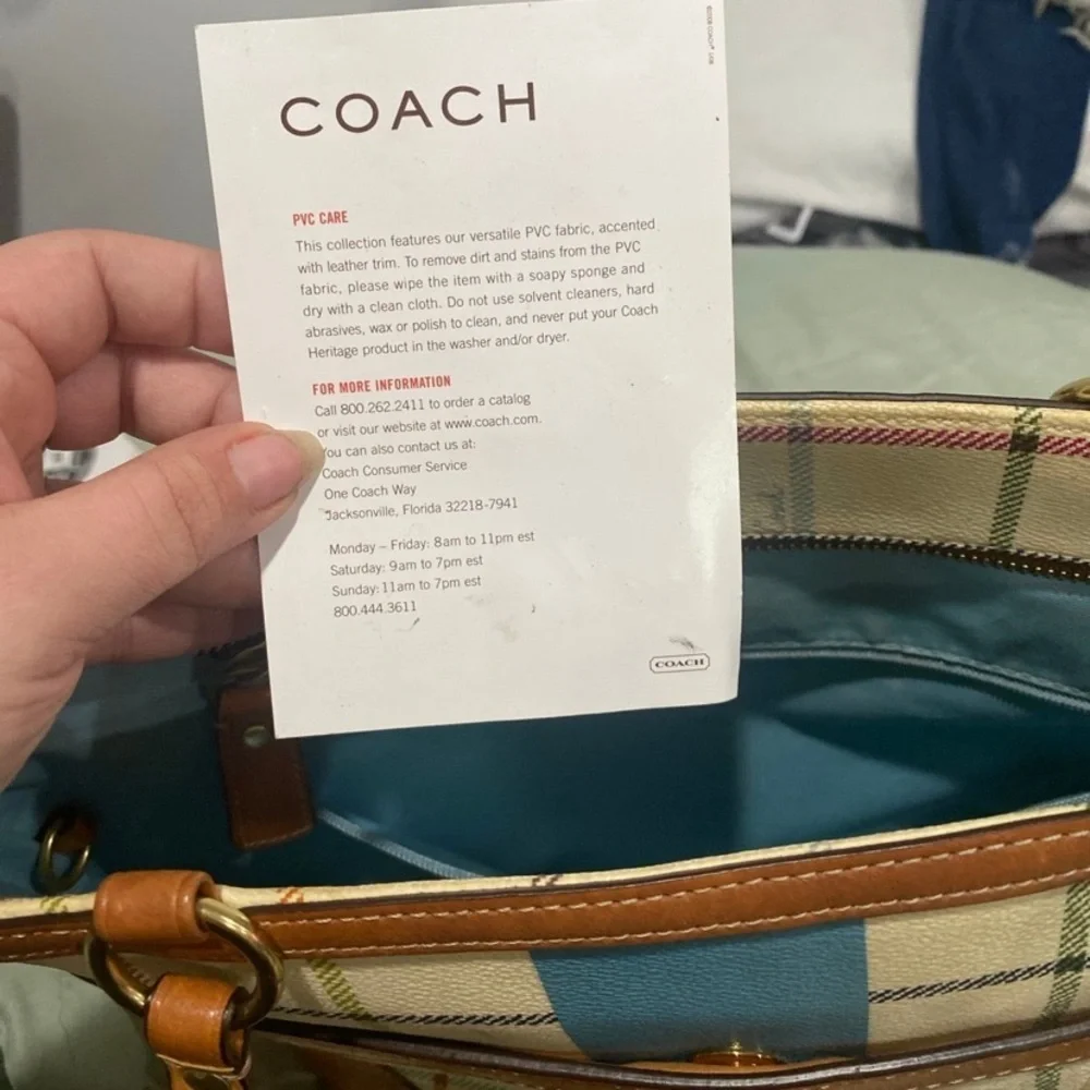 Authentic vintage coach white blue heritage plaid leather shoulder bag‎